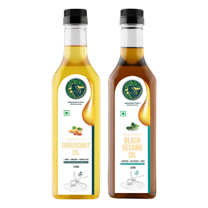 Wood Press Groundnut Oil (Plastic Bottle 1ltr) + Wood Press Sesame Oil ...